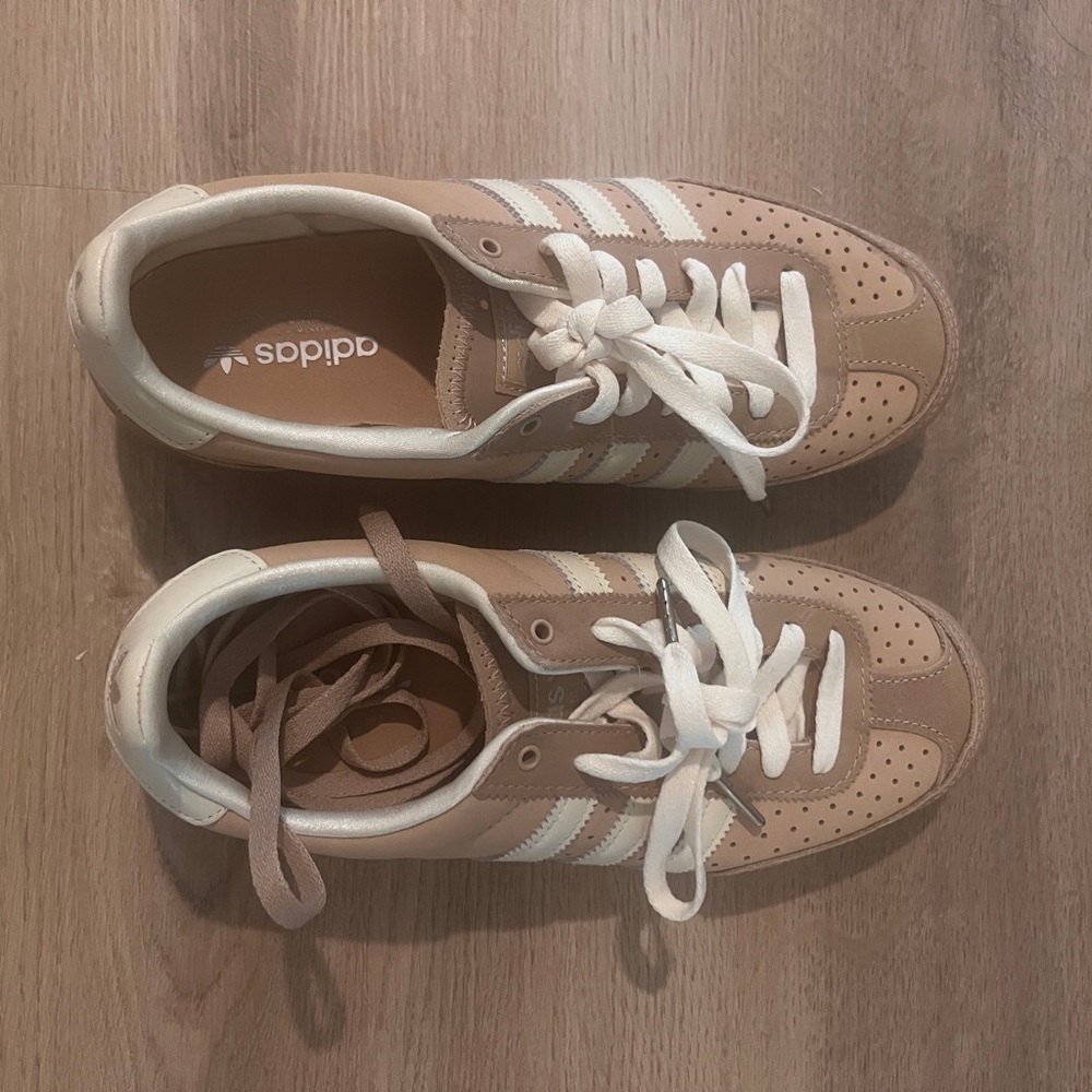 Adidas Beige and White Classic Sneakers